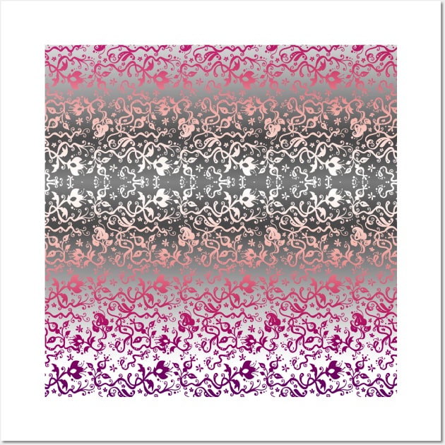 Pink and Gray Floral Pattern Wall Art by saradaboru